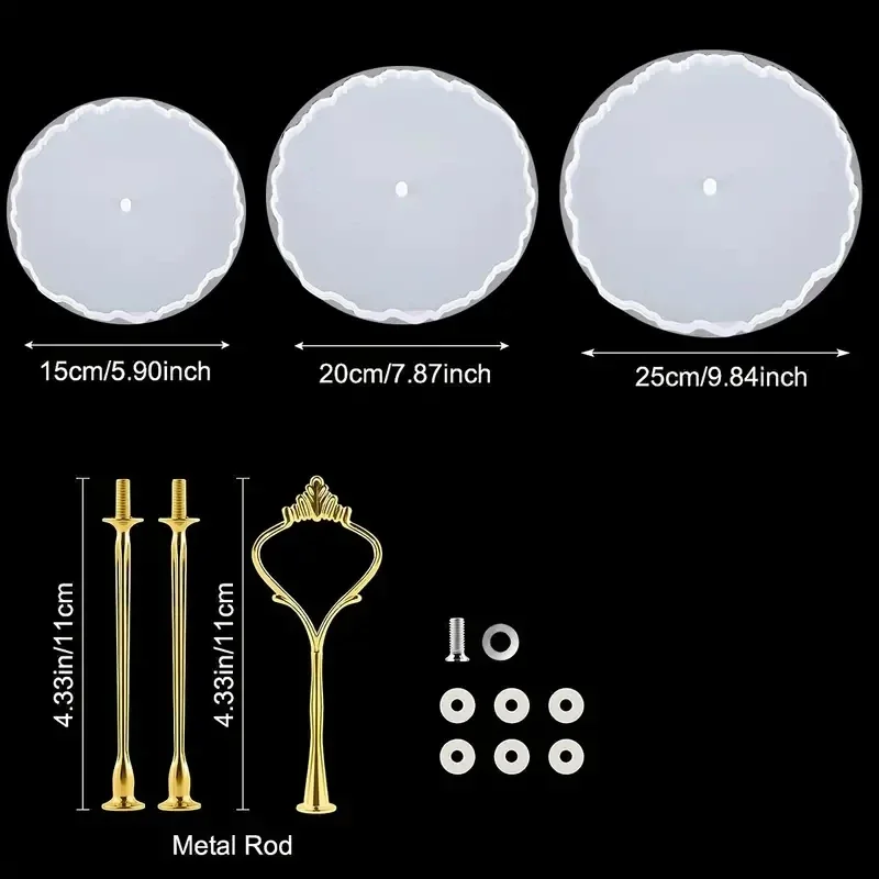 قالب راتينج من 3 طبقات، قوالب حامل كعكة سميكة للراتنج، قالب صينية متدرج من راتنجات الإيبوكسي، قالب صب سيليكون من راتنج الجيود