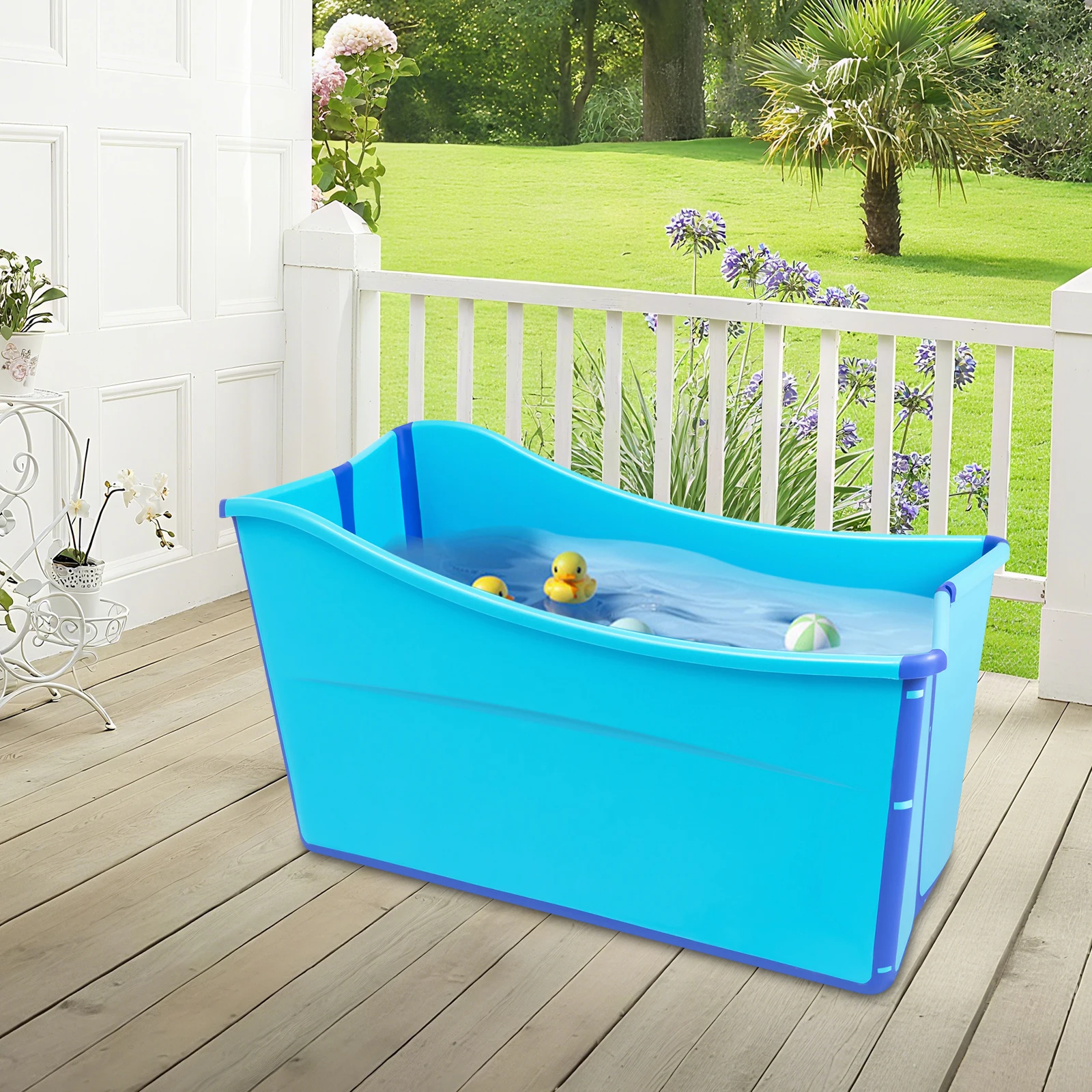 Foldable Bathtub for Adults, Collapsible Bathing Tub with Drain Pipe & Retaining Clips, 198lbs Capacity for Indoor Camping RV
