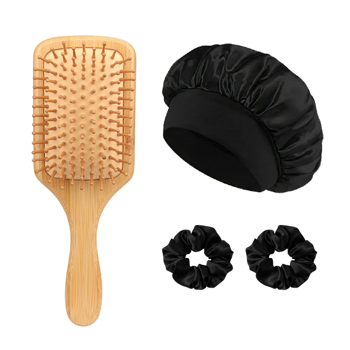 

4pcs hair brush set, satin sleeping hair cap, elastic headband, massage cushion hair brush, special for real hair wigs