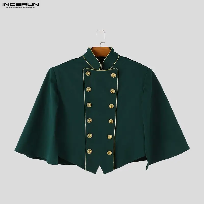 Fashion Men's Jackets Patchwork Double Breasted Stand Collar Half Sleeve Coats For Man Streetwear Casual Crop Jackets INCERUN