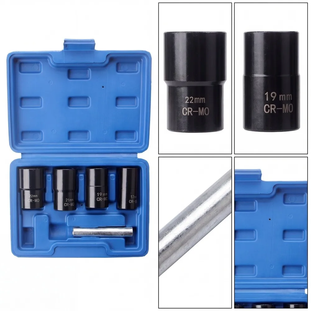 Chrome Steel Lug Nut Extractor Set 5pcs 17mm To 22mm With 1/2 Drive For Damaged Swollen Wheel Nuts Removal Garage Repair Tools
