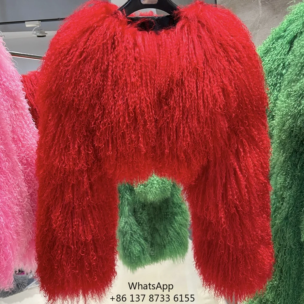 

2025 Winter High Quality Women's Short Fur Coat Red Sheep Fur Coat Real Coat Mongolian Fur