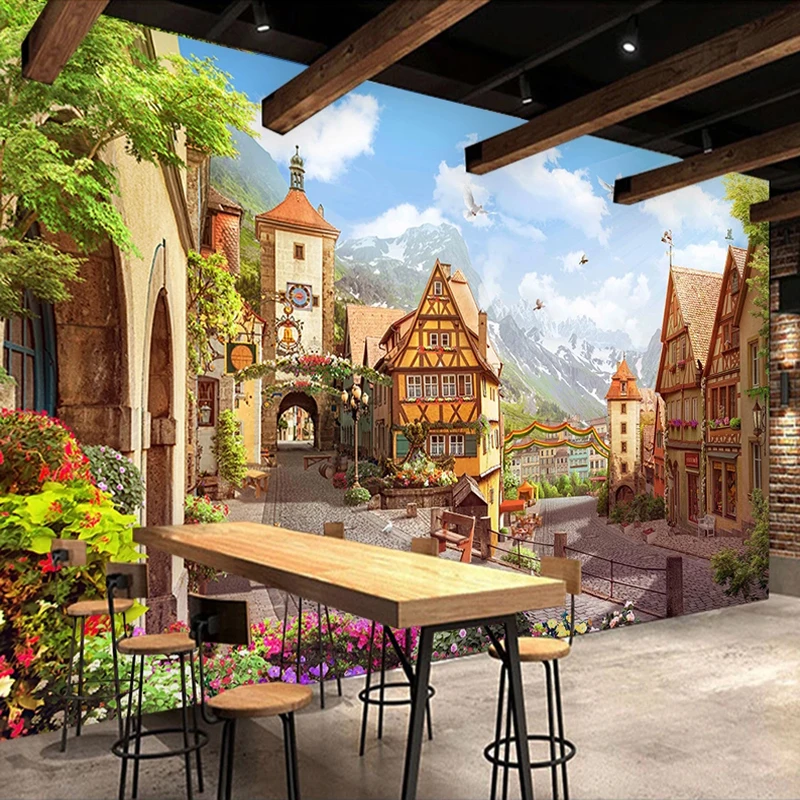 Custom Mural European Town Street Scenery 3D Photo Wallpaper For Living Room Restaurant Cafe Wall Decor Picture Painting Paper