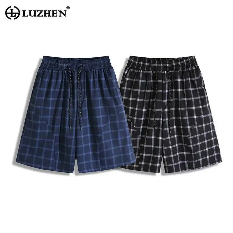 

LUZHEN 2026 Summer Drawstring Elastic Waist Plaid Printed Shorts Men's Fashion Straight Five-pointed Pants Korean Clothes JY6947