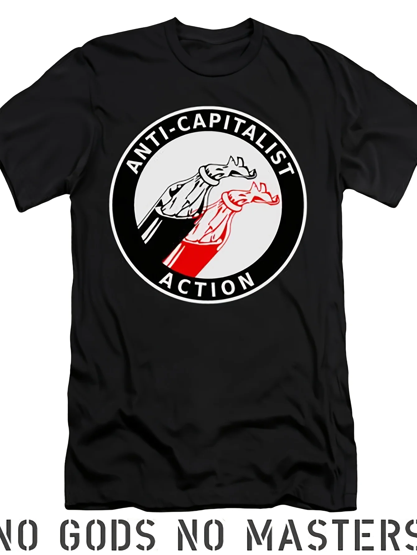 Men's Black Short Sleeved Anti Capitalist Gesture Logo 