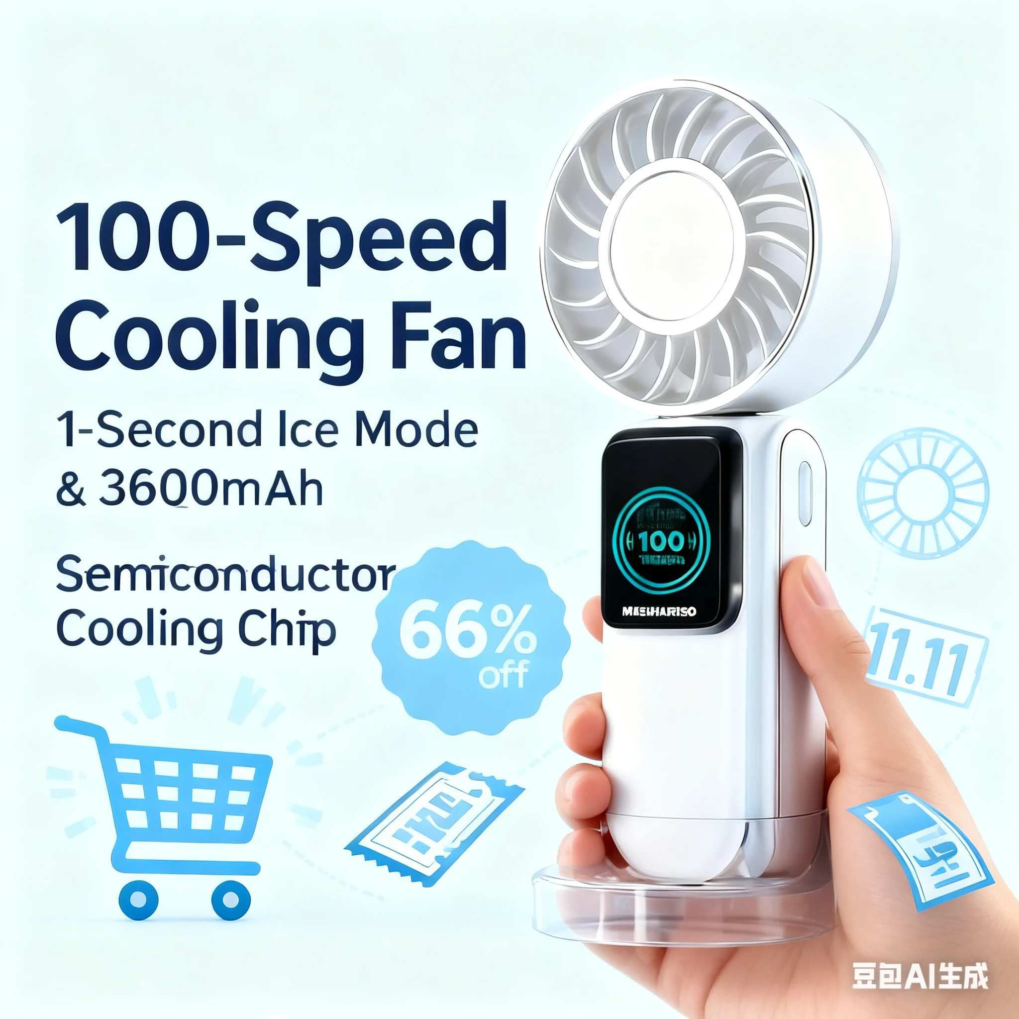 Ручной охлаждающий вентилятор, 100 скоростей, аккумулятор 3600 мАч, бесшумное охлаждение одним касанием, складная подвеска на шею и подставка для телефона