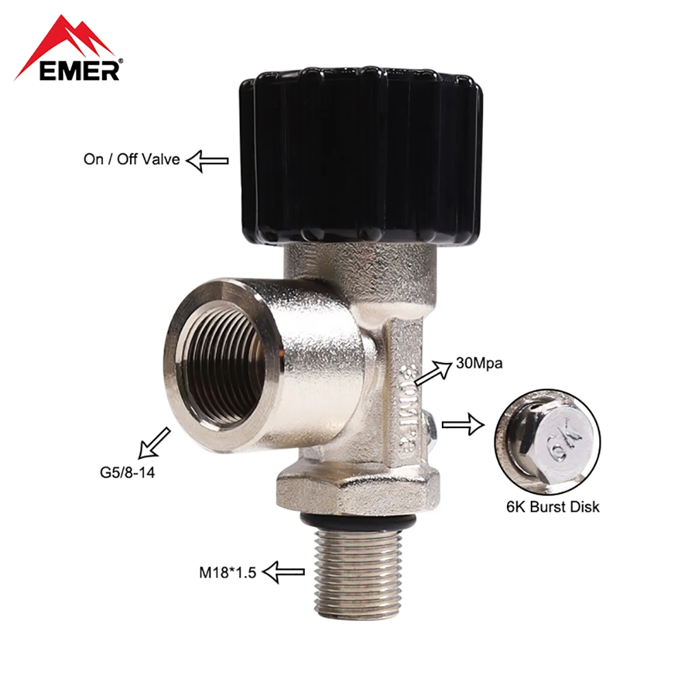 

EMER Aquarium Gas Cylinder Valve inflation Switch Connector Valve CO2 High Pressure Valves Aluminum PCP Paintball Valve M18*1.5