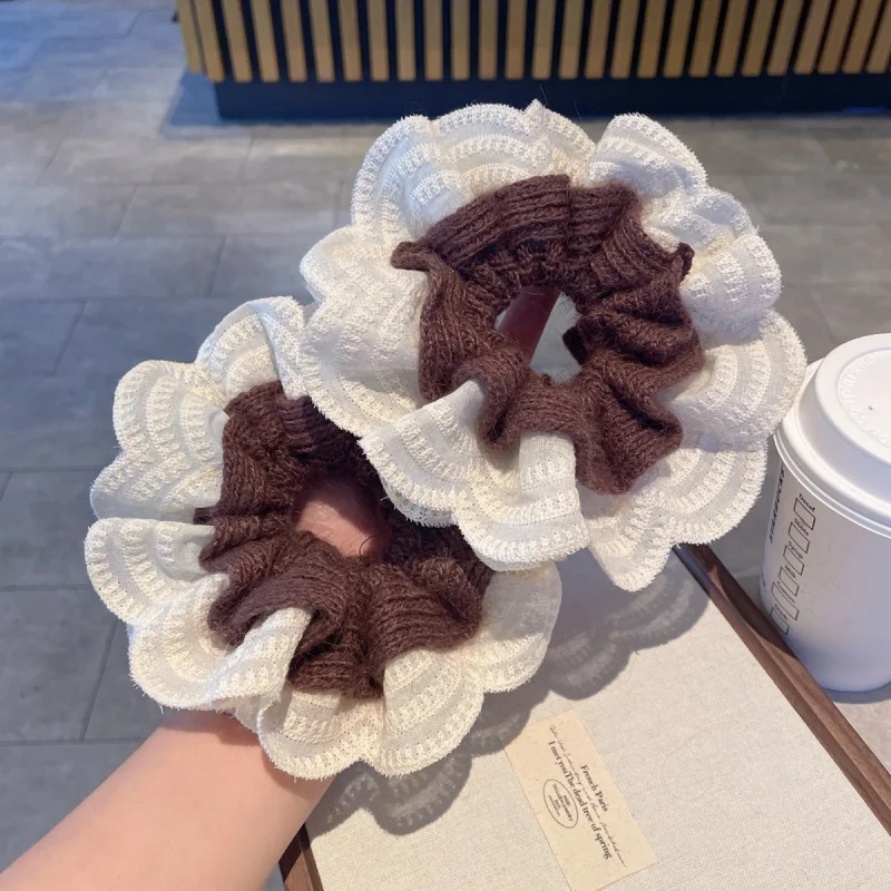 

Idle Style~Knitted Lace Double Layer Scrunchie Women, Elegant Bun Tie, Large Rope, Hair Flower