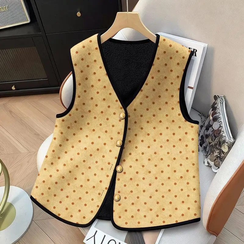 Velvet Thickened Warm Vest 2025 Autumn and Winter New Cold-proof Jacket Vest Vest Button Cardigan Top