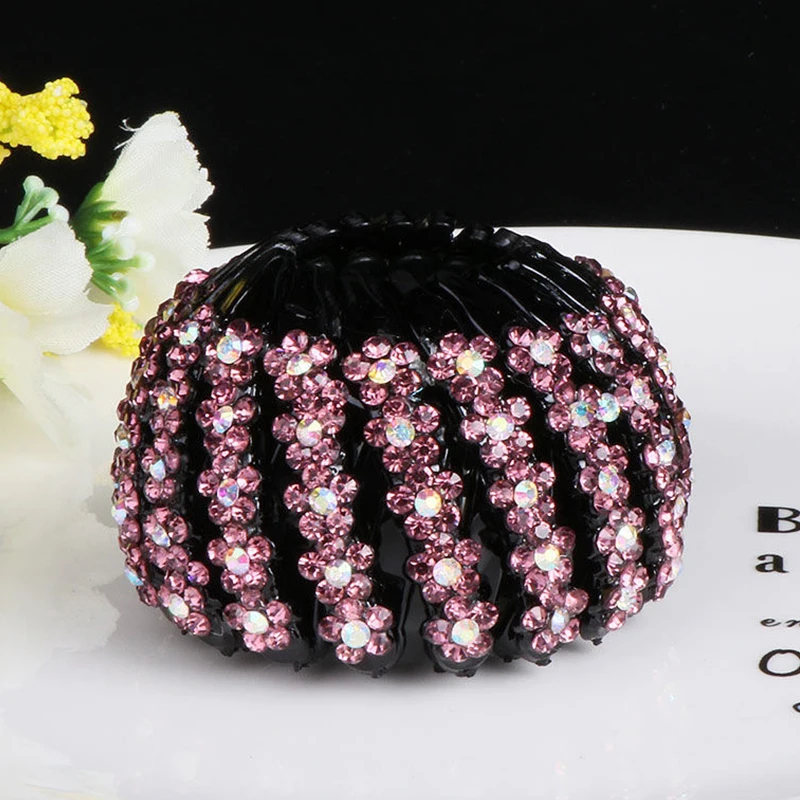 Women Bun Crystal Flowers Hair Claw Colorful Plastic Plum Bossom Bird Nest Expanding Hairpin Horsetail Buckle Hair Accessories