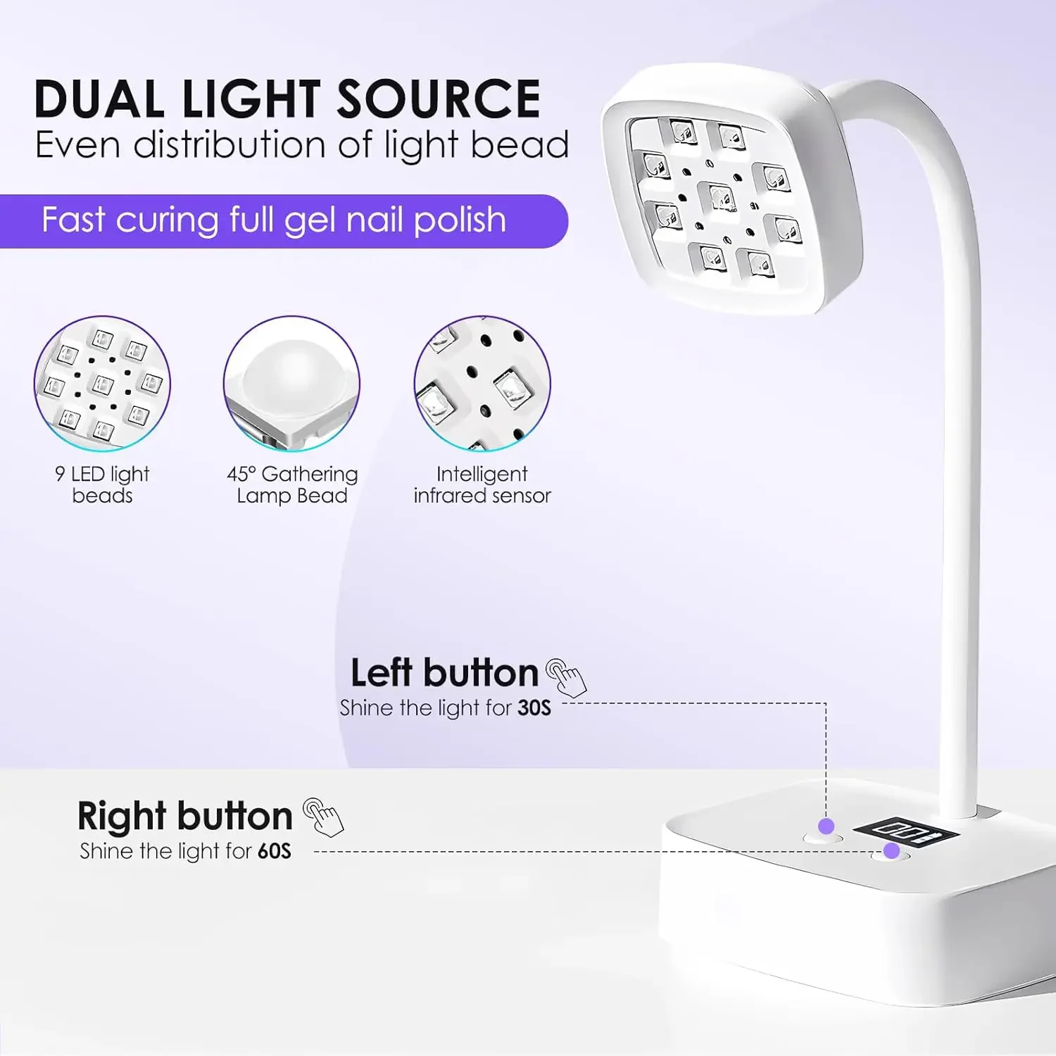Wireless Nail Lamp LED UV Nail Dryer Rechargeable Auto Sensing Touch Control 360° Bendable Table Lamp