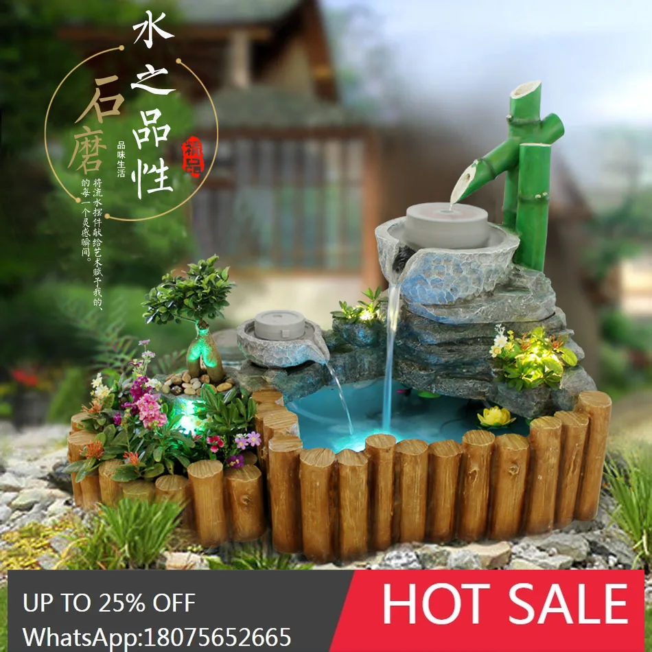 

Indoor fish pond fountain running water wooden pile humidification ornament circulating water garden lucky water landscape