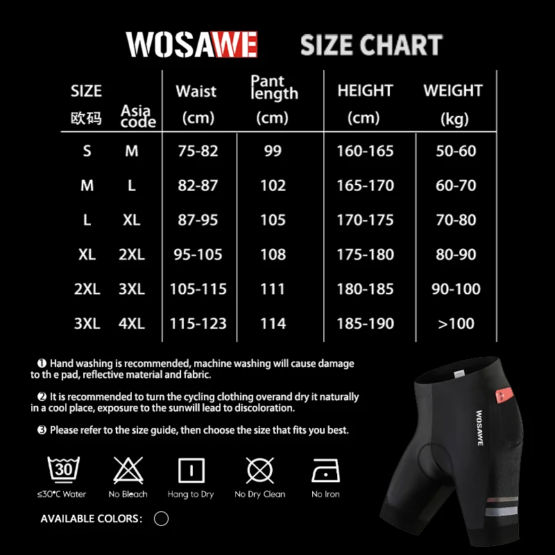 WOSAWE Men's Cycling Shorts 3D Padded Breathable MTB Road Bike Shorts Phone Pocket Reflective Anti-Slip