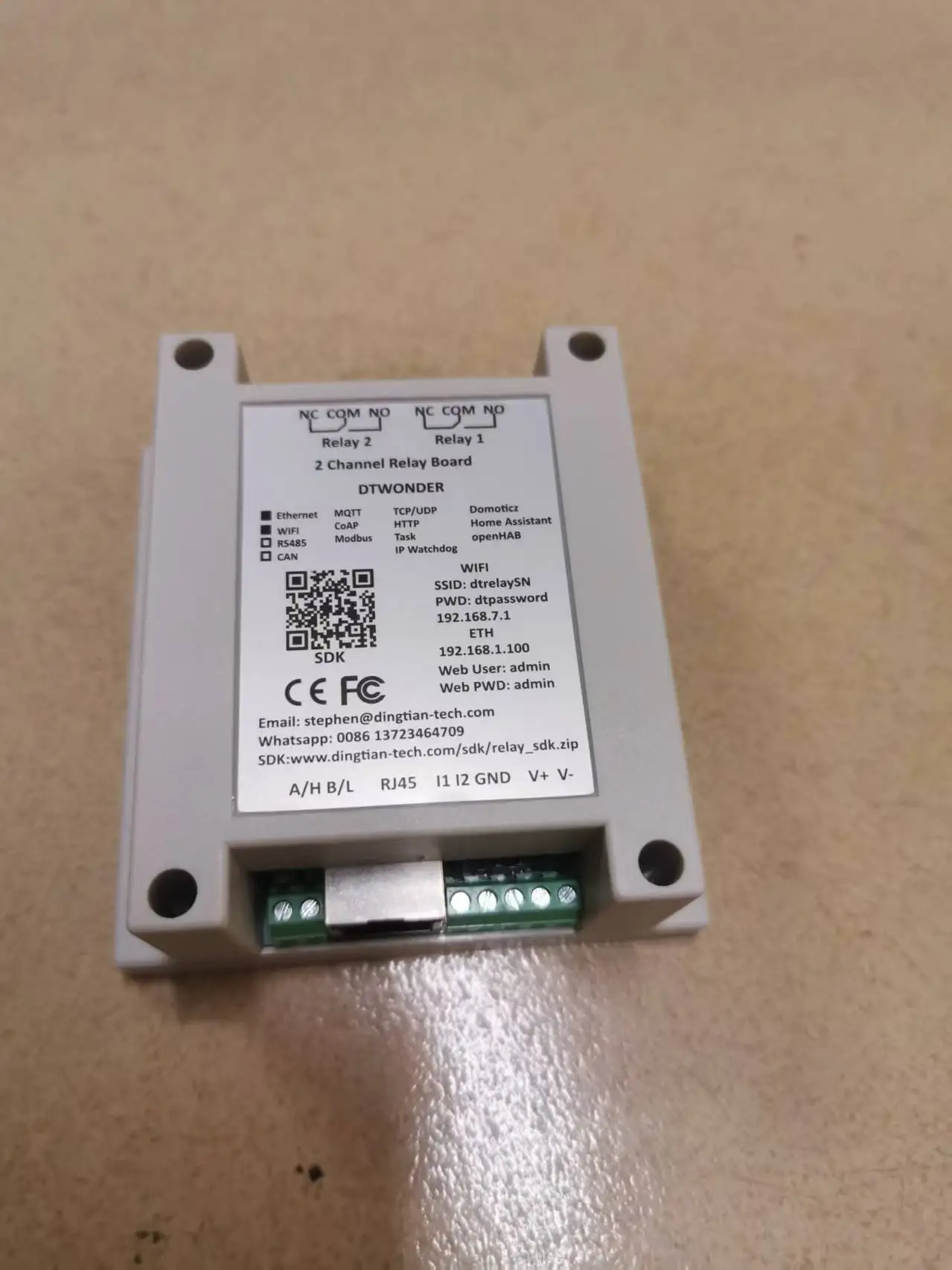 Modulo relè Ethernet 2CH MQTT Modbus Wifi CAN RS485 TCP Ingresso digitale Scheda di controllo accessi Web con scatola opzionale