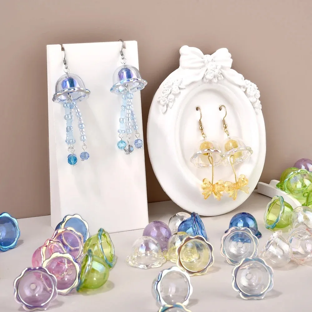 10pcs New DIY Flower Bead Caps Transparent Multi-Petal Wind Bell Beads Colorful Acrylic Petal Charms Beads Earring Jewelry