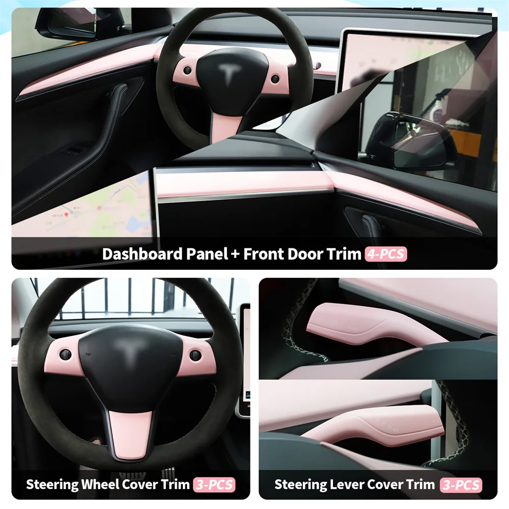 Car Steering Wheel Whift Protection Cover For Tesla Model 3 Y Shift Knob Door Side Interior Front Interior Dashboard Trim Strip