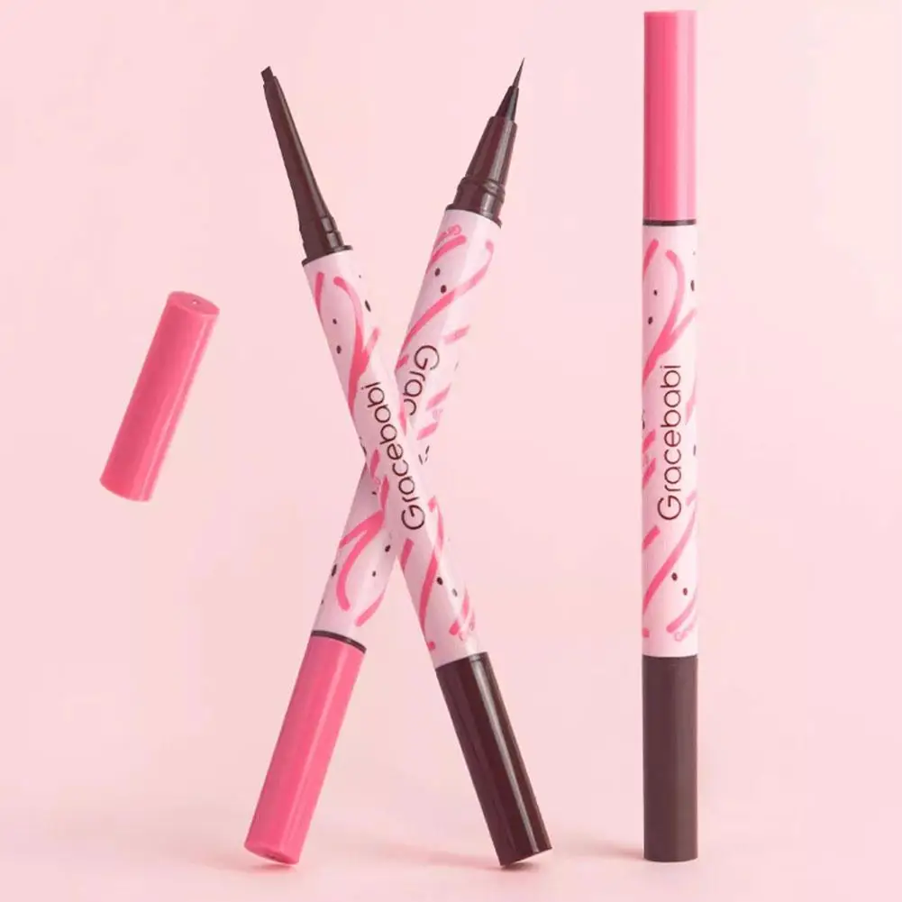 Eyeliner mit zwei Wirkungen, langlebig, kein leichtes Verschmieren, 2-in-1, innovatives, doppelköpfiges Design, Klebestift, flüssiger Stift, schwarzbraunes Augen-Make-up