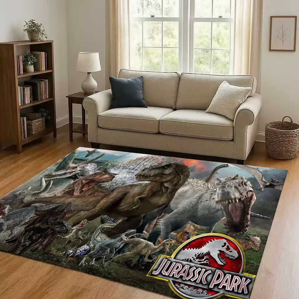 HD Jurassic Park Dinosaurier Cartoon Wohnzimmer rutschfester Teppich Teppich für Schlafzimmer Spielzimmer Sofa, leicht zu reinigende Heimdekoration Fußmatte