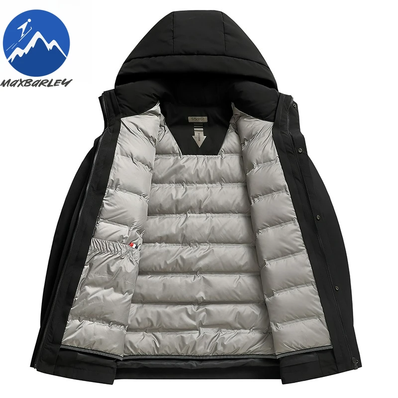Maxbarley Luxury Down Jacket Men Winter 2025 Brand Designer Removable White Duck Down Lined Coat Casual Warm Hooded Parka Puffer