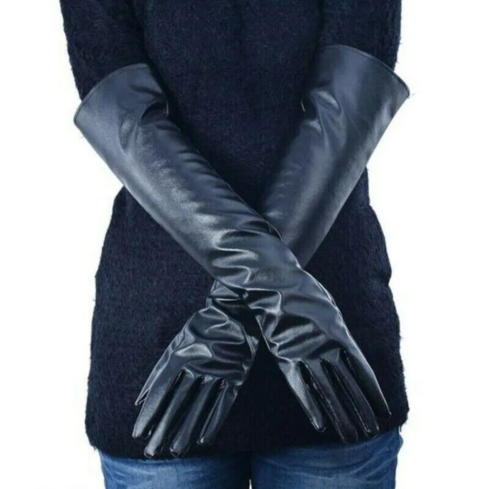 Gloves Women Long Elbow Evening Party Soft Leather Ladies Lined Warm Winter