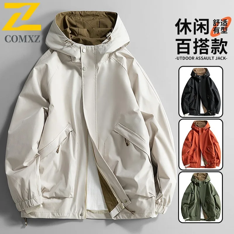 

COMXZ Men Hooded Jacket 2025 Lightweight Windproof Waterproof Outdoor Fly Fishing Hiking Jackets Gorpcore Autumn Valley Jacket