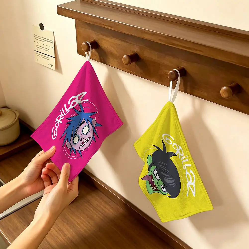 Band B-Gorillaz Polyester Cotton Hanging Kitchen Towel, Skin Friendly Hand Wiping Towel for Hotel Cafe Household