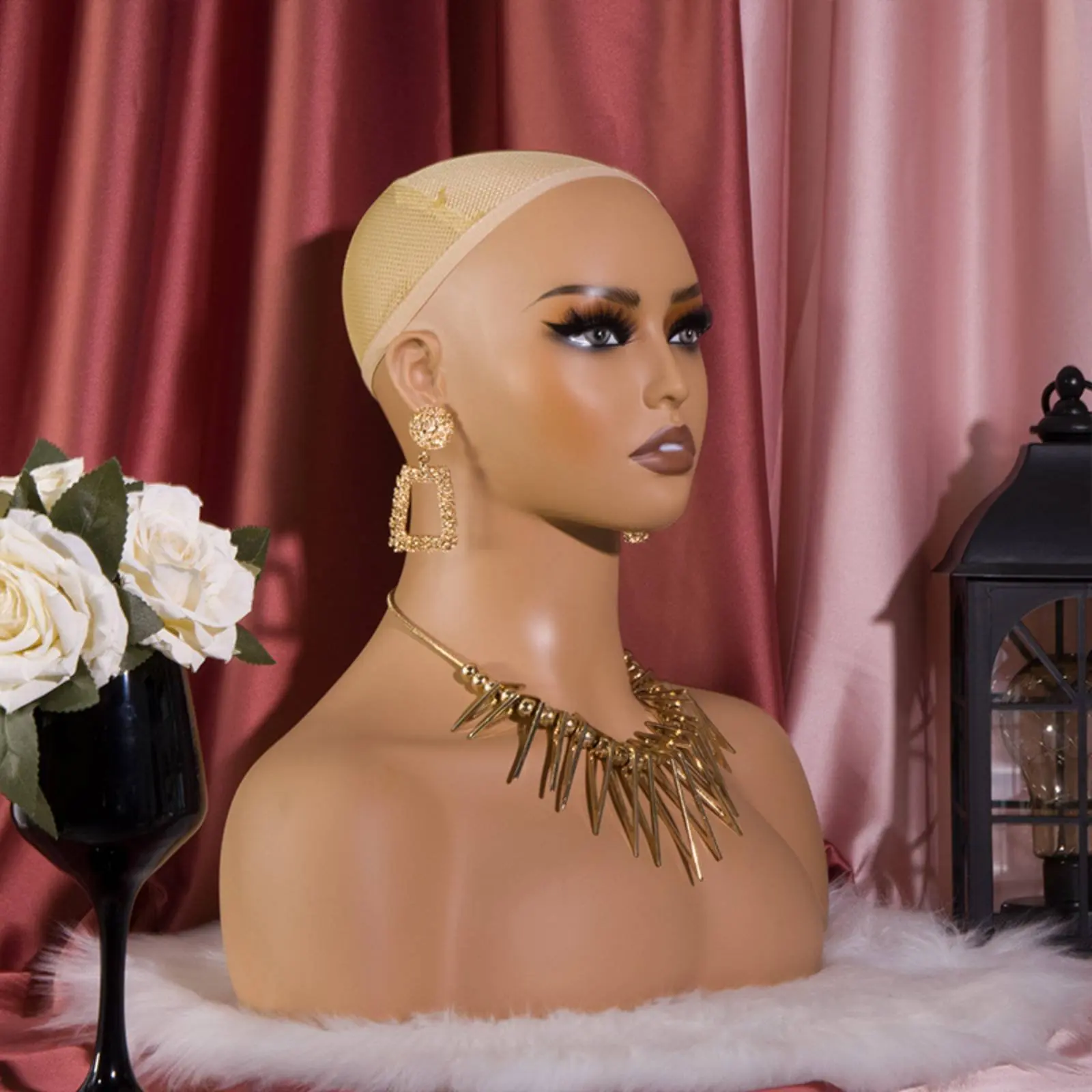 Mannequin Head Bust PVC Material Display Head Bust Life-Like Realistic Face for Salon Stylists, Photo Shoots