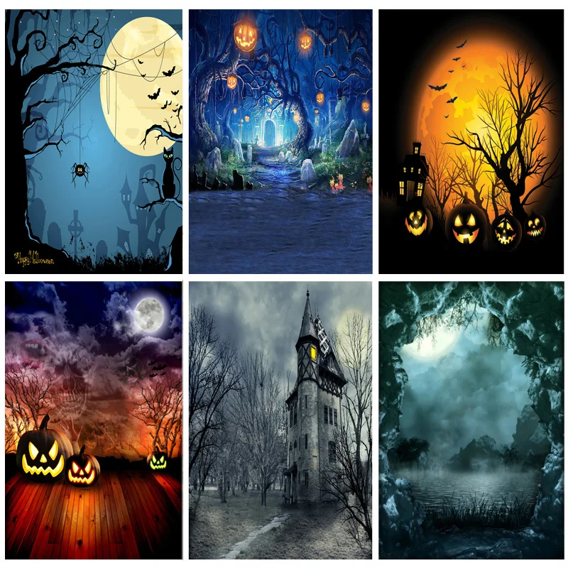 SHUOZHIKE Halloween Backdrop Pumpkin Lantern Castle Forest Moon Baby Photography Background For Photo Studio Props  CXZM-50