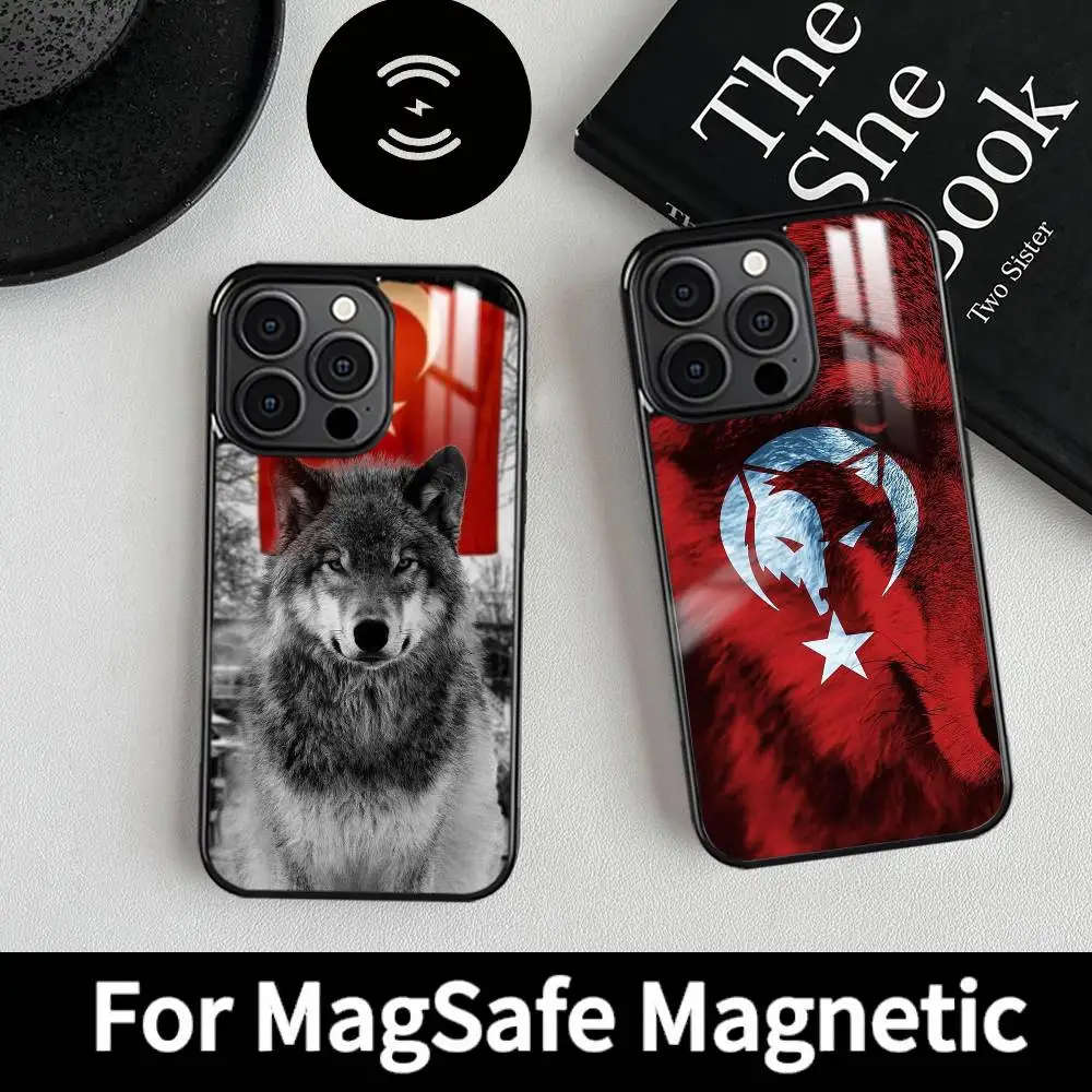 

Чехол для телефона с флагом Турции, Волк, Турция, MagSafe, магнитный для iPhone 16, 15, 14, 13, 12, 11 Pro Plus Max, мини-беспроводное зарядное устройство, принципиально