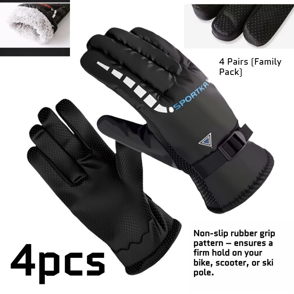 4 Pairs Winter Ski Gloves Thickened Thermal Fleece Lined Warm Mittens for Men Women Cycling Scooter Outdoor Sports Hot Sale
