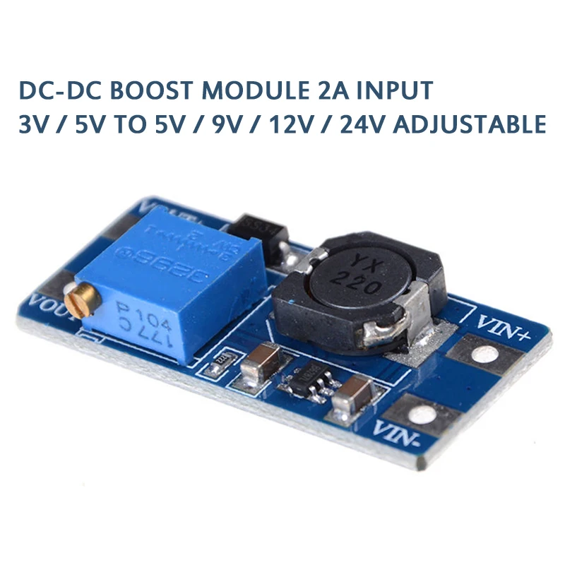 Módulo de impulso DC-DC 2a placa de fonte de alimentação de impulso conversor intensificador entrada de reforço 3v/5v para 5v/9v/12v/24v ajustável mt3608
