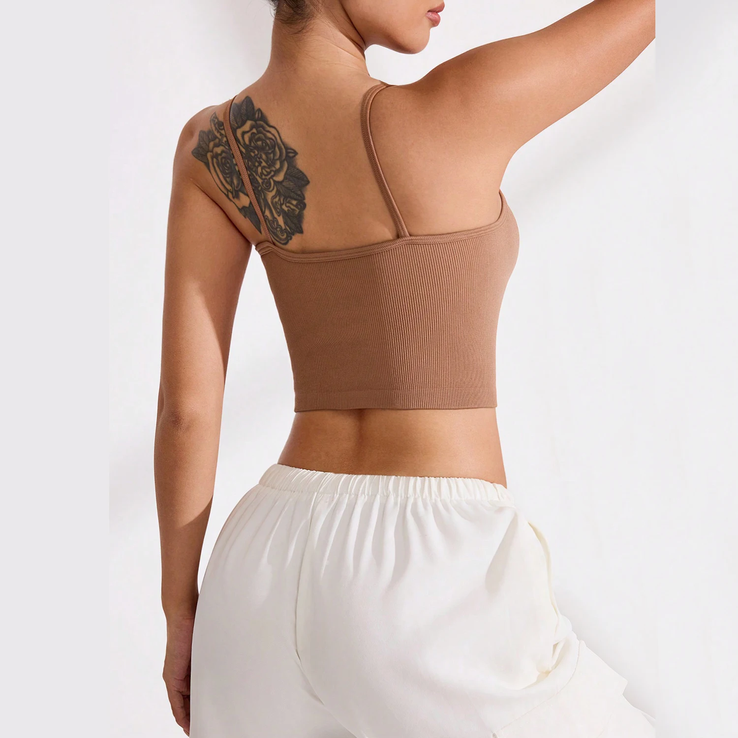Women Ribbed Spaghetti Strap Crop Cami Top V Neck Half Button Front Sleeveless Slim Summer Casual Tank Vest