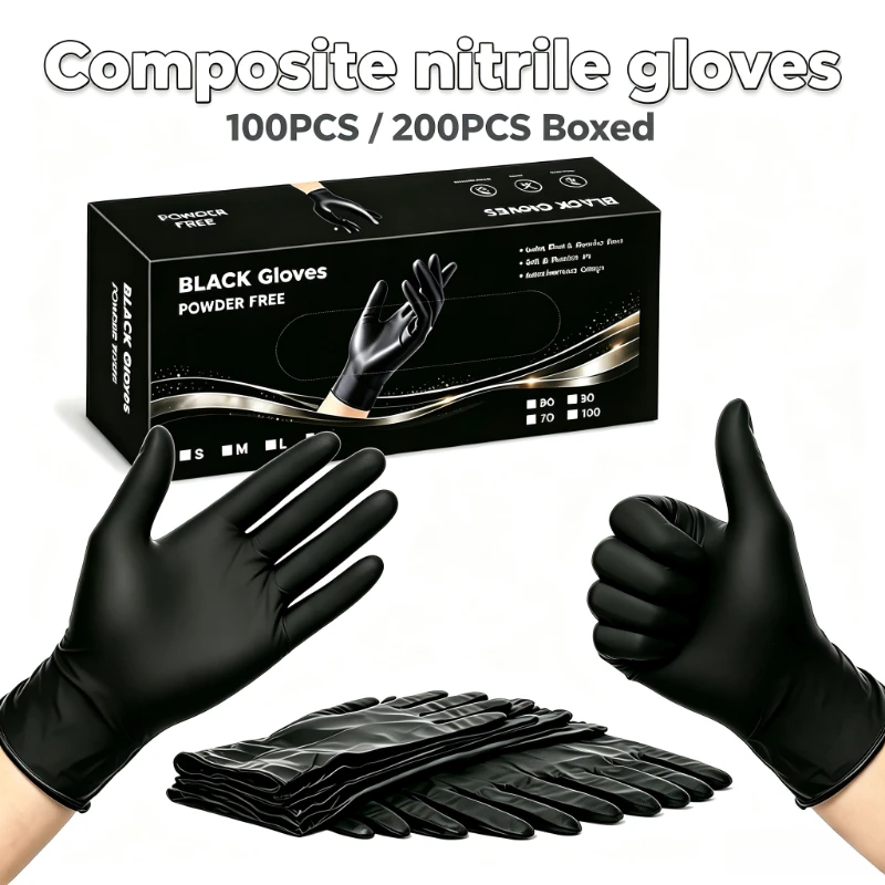 100/200PCS Black Boxed Disposable Composite Nitrile Gloves Dishwashing Gloves Household Cleaning Gloves  Nitrile Gloves