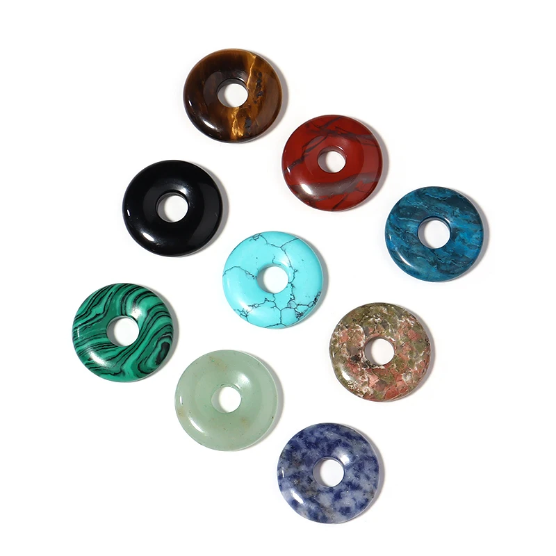 2pcs/lot 18/25mm Natural Stone Beads Large hole circular Ping An buckle Stone Beads DIY Jewelry Making Necklace Accessories