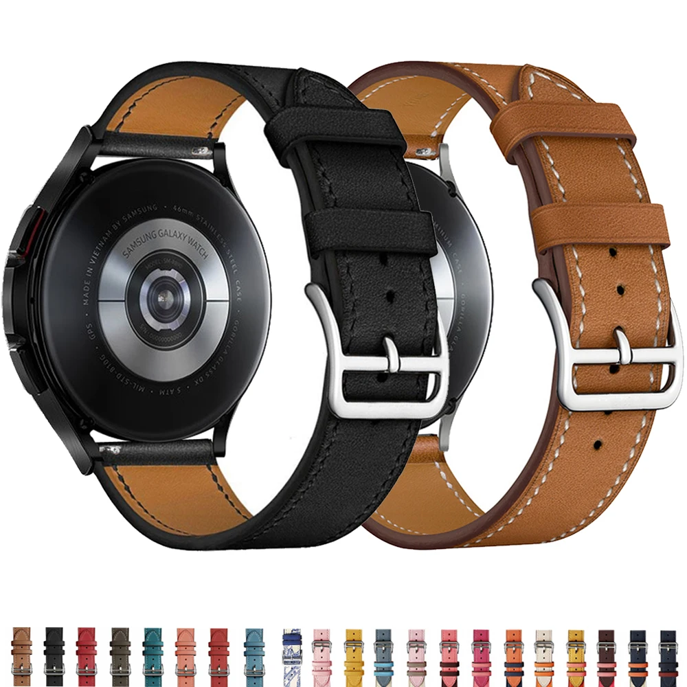 20mm 22mm Leather Strap For Samsung Galaxy watch 7 6 4 classic 5 pro Active 2/3/46mm/S3 Bracelet Huawei watch GT 4 3 2 Pro band