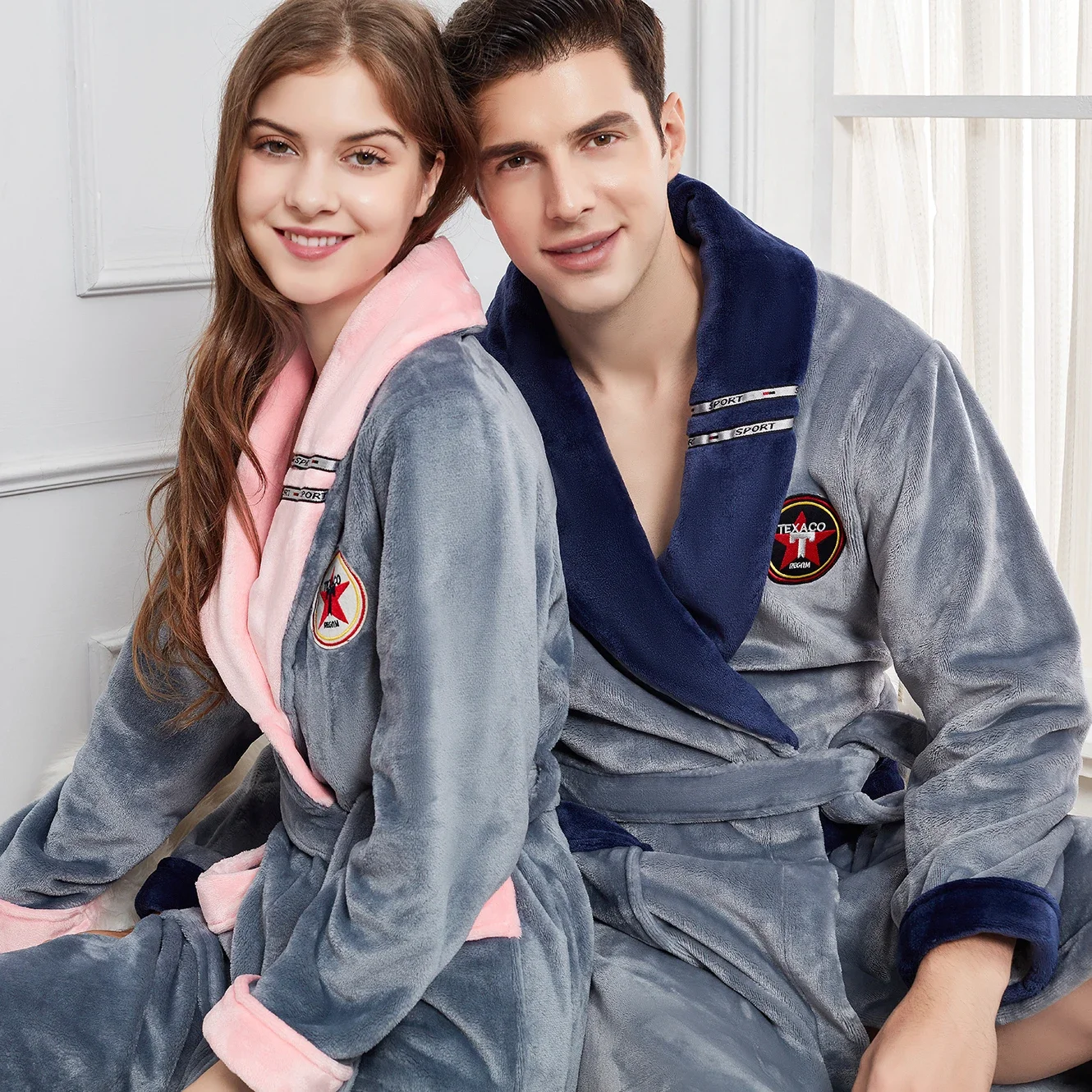 Couple Winter Flannel Robe Nightwear Thick Sleepwear Kimono Bathrobe Gown Pocket Warm Coral Fleece Homewear Loose Loungewear