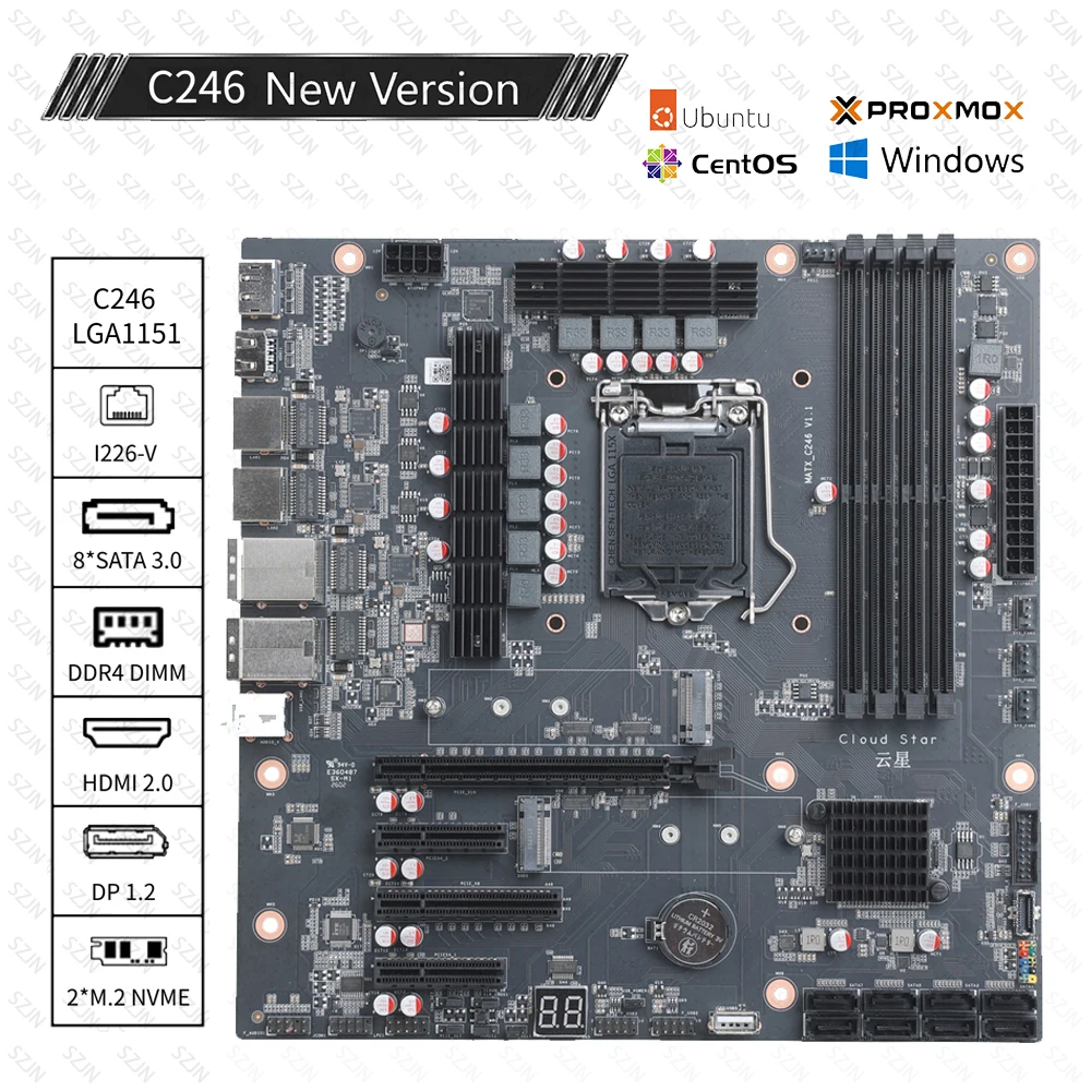 New C246 Motherboard NAS AIO Board Vpro Version Support LGA1151 Core 8-9th 2*M.2 NVME 8*SATA 3.0 2.5G Lan Server Workstation
