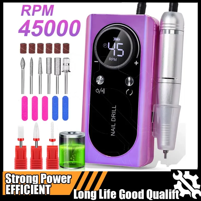 حار 45000 دورة في الدقيقة مسمار آلة الحفر قابلة للشحن الكهربائية المحمولة مسمار ساندر ملف ل هلام تلميع الأظافر لأدوات مانيكير #1
