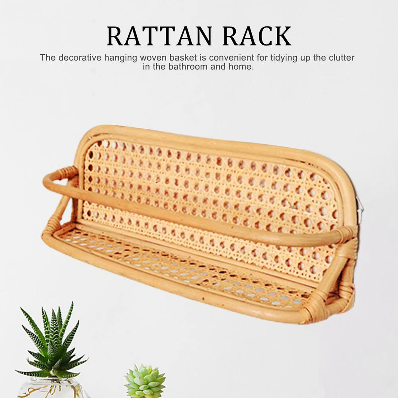 Rattan Wall Shelf Hand Crafted Durable Natural Rattan Hanging Rack Wall Storage Shelf For Bathroom Kitchen Living Room