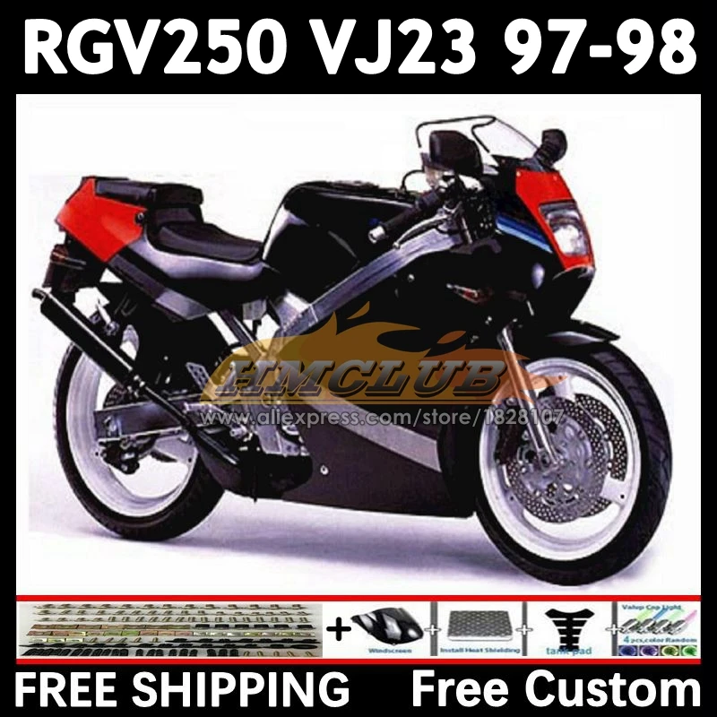 Body Kit For SUZUKI RGV250 SAPC VJ23 97 98 20No.44 glossy black RGVT250 VJ 23 RGV-250 RGVT RGV 250 CC 1997 1998 Full Fairing Set