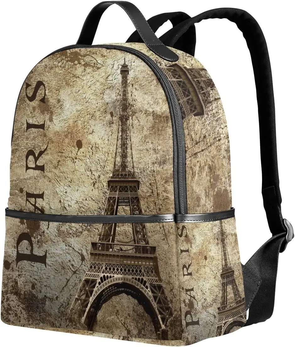 Vintage Paris Eiffel Tower France Polyester Backpack School Travel Bag