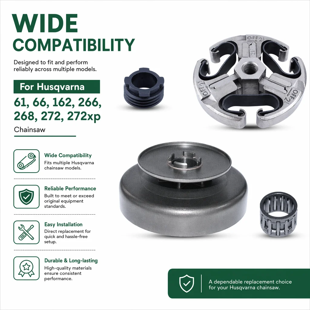 3/8 Clutch Drum Clutch Assembly Worm Gear Kit for Husqvarna 61 66 162 266 268 272XP Chainsaw Parts Replace 503650901 503744402