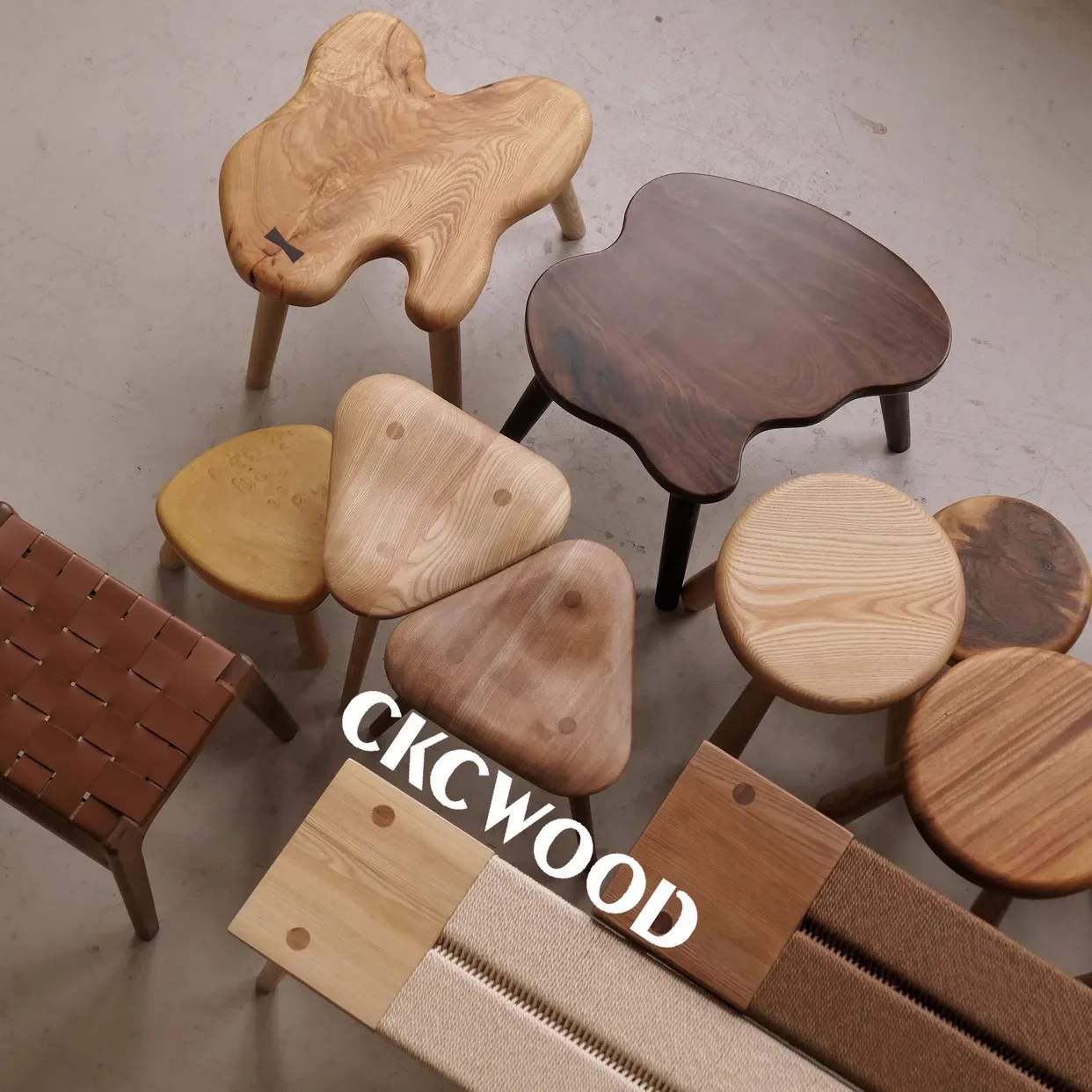 Simple Retro Style Irregular Shape Stool Living Room Furniture Shoe Bench Creative ART Design Solid Wood Material Cookie Bench