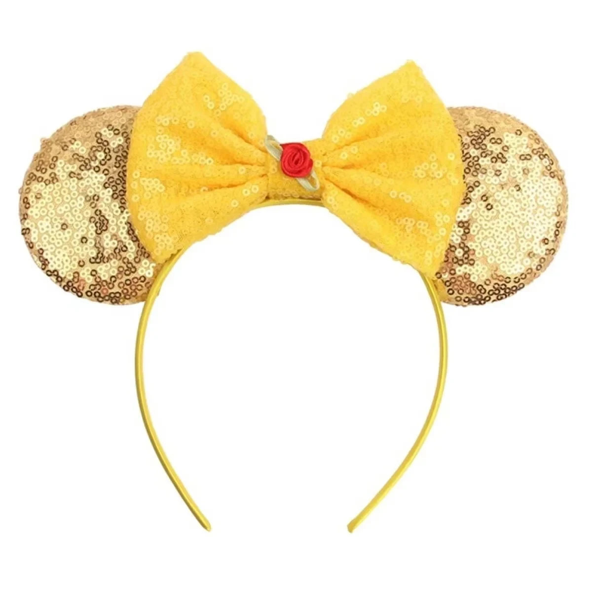 Ziming Christmas  Gold Mouse Ears Headband For Girls Rose Flower Sequin Bow Hairband Festival Party Cosplay DIY Hair Accessories