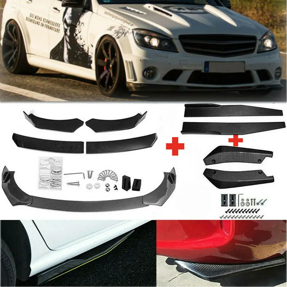 Car Universal Front Bumper Splitter Lip Spoiler Diffuser Body Kit Black Winglets Side Skirt Extension Protector Cars Accessories