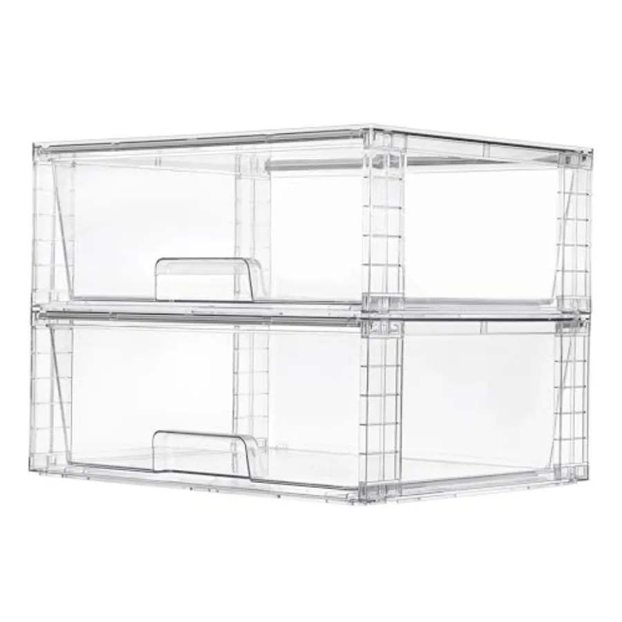 

2 Pack Large Stackable Storage DrawersEasily Assemble Clear Acrylic Bathroom Closet Undersink Organizers Plastic Storage Bins f