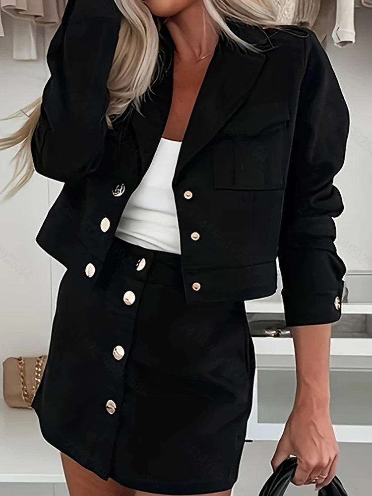 

Осенне-зимний элегантный комплект для поездок на работу с длинными рукавами, модные уличные облегающие шорты, наряд с металлическими пуговицами, пиджак, костюм