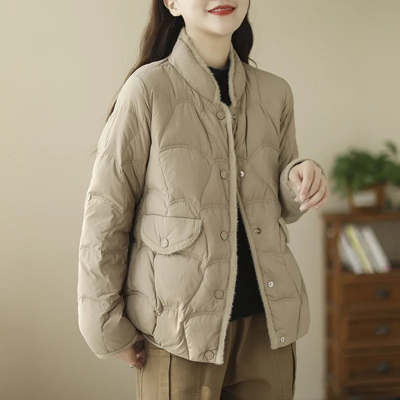 2025 Autumn Winter Women Single-Breasted Warm Short Puffer Coat Female 90% White Duck Down Jacket Parka