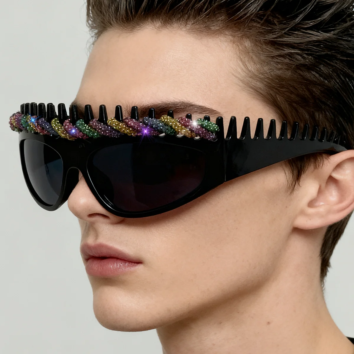 y2k Spiked Headband Large Frame Sunglasses for Women and Men Punk Sweet Cool Style Exaggerated Rhinestone Shade for Funny Party