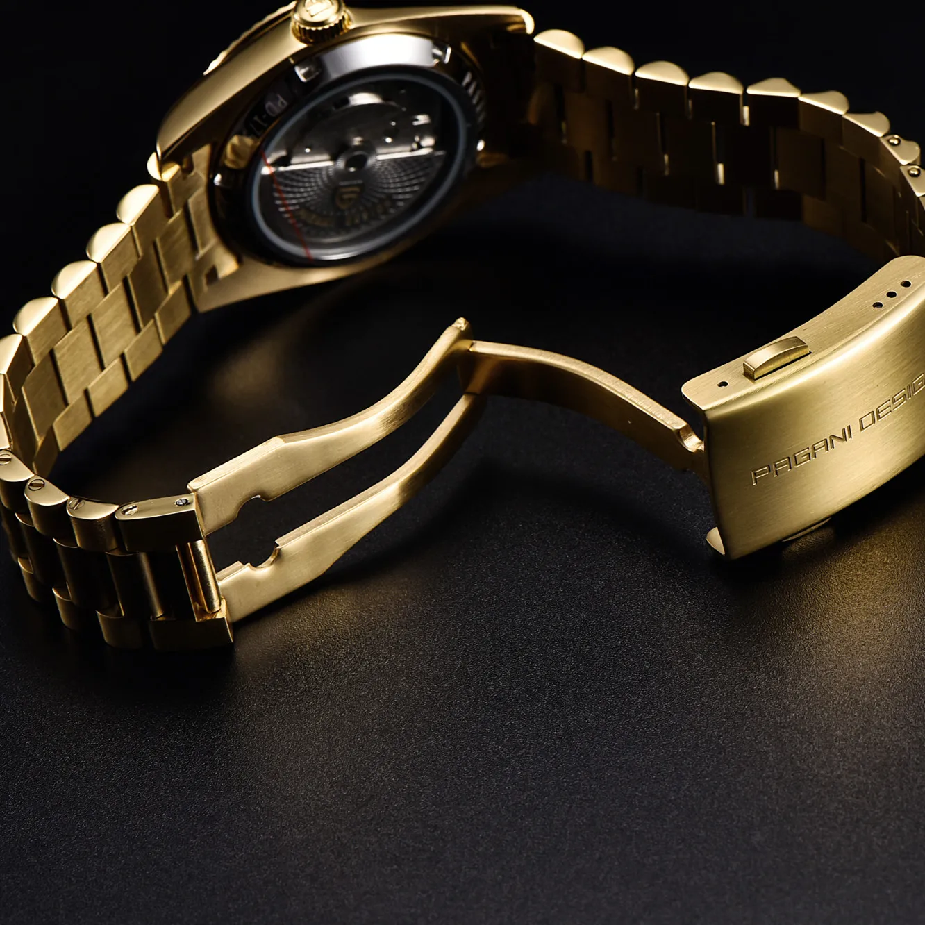 PAGANI DESIGN New Gold Color 36mm Dial Man watch ST16 Movt Week Calendar Type Watch Sapphire Luxury Mechanical All Steel Clock